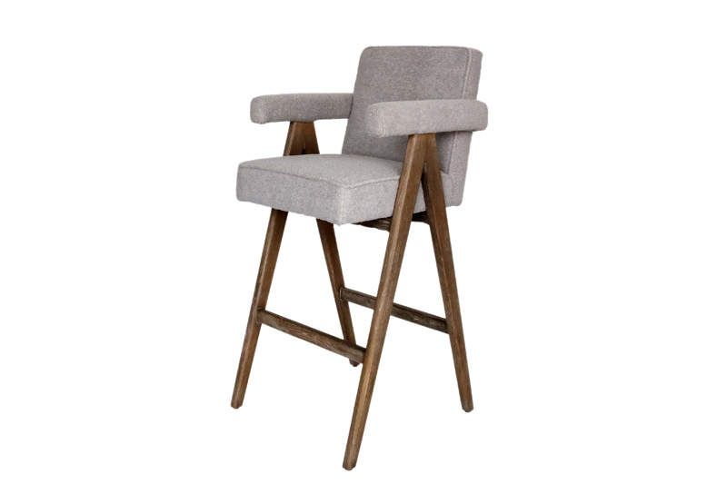 Upholstered Counter Barstool With Wooden Walnut  Frame