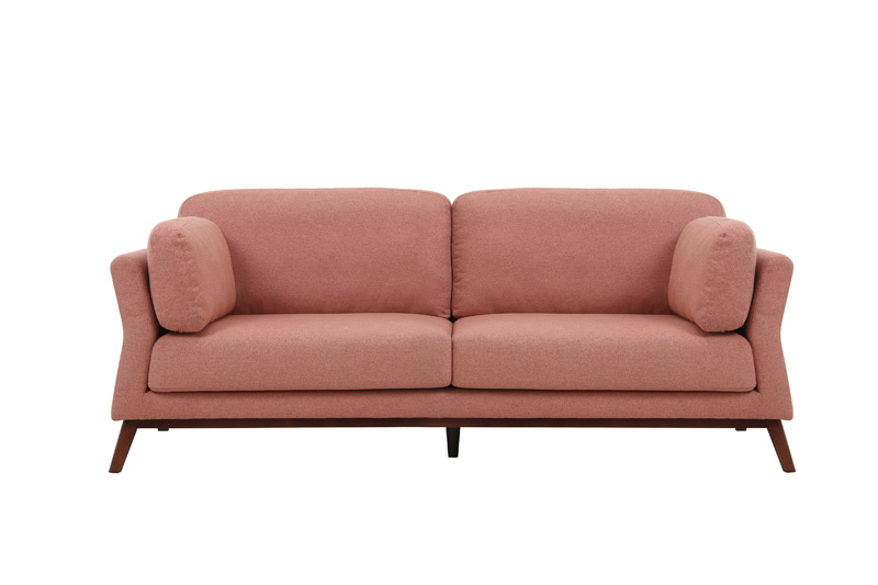 Scandinavian fabric sofa with wooden apron