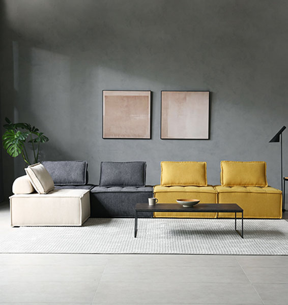 Boucle low profile and soft sofa set